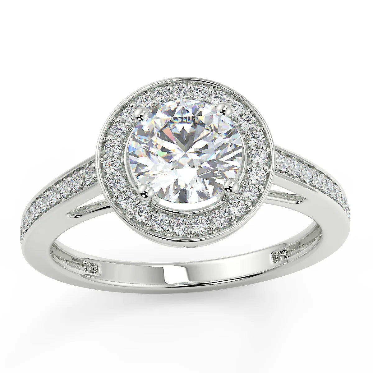 Enchanting Halo F VS1 Lab Grown Diamond Engagement Ring