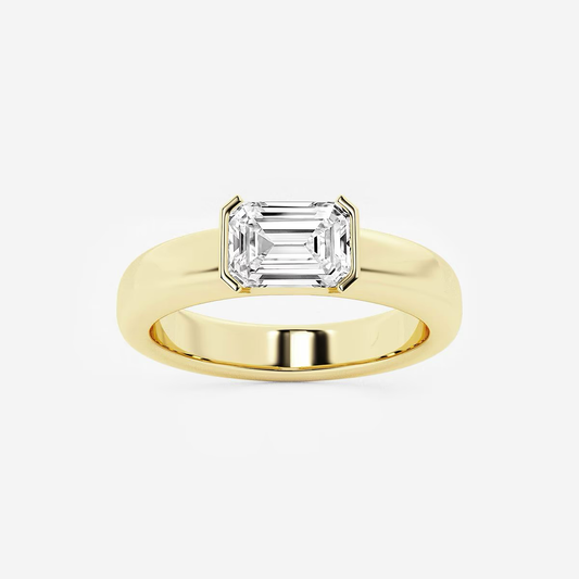 Seressa - Yellow Gold Diamond Emerald Solitaire Ring Band