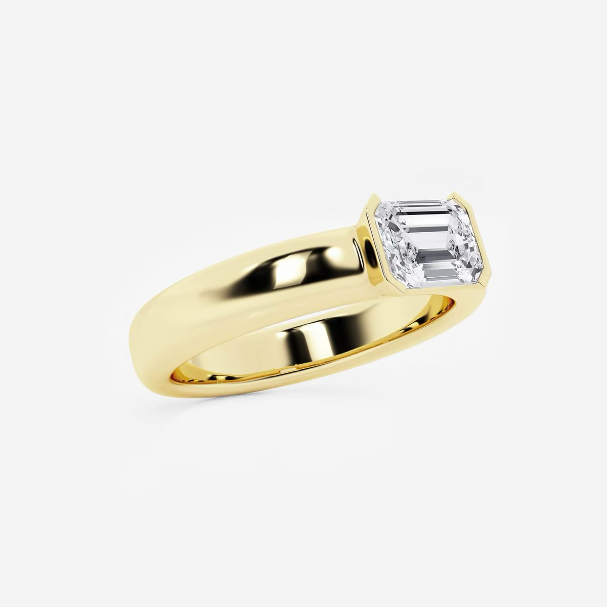 Seressa - Yellow Gold Diamond Emerald Solitaire Ring Band