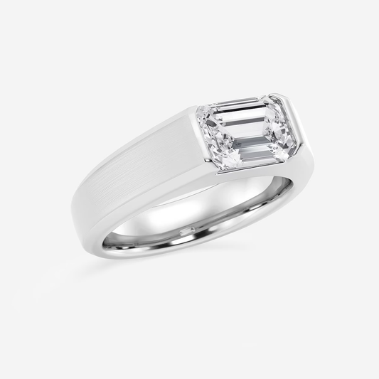 3 Ct Emerald Lab Grown Diamond Half Bezel Men's Solitaire Ring