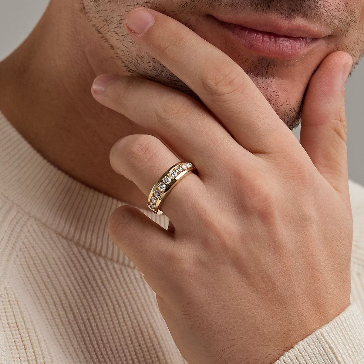 Round-Lab-Diamond-Nine-Stone-Men's-Ring
