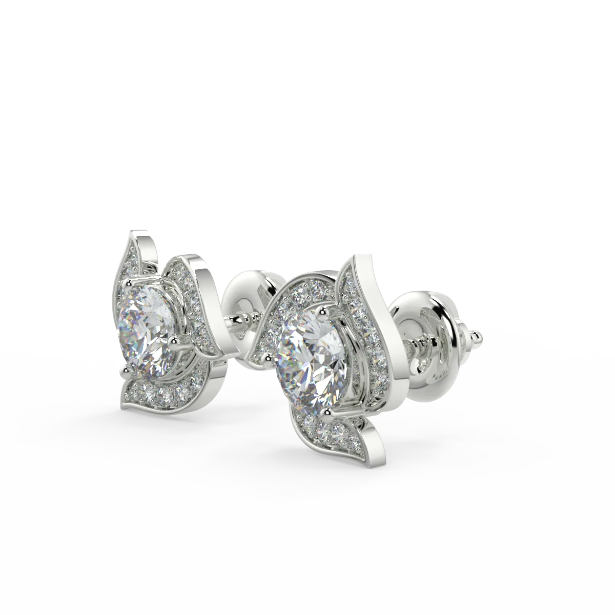Graceful Swirl F VS1 Lab Grown Diamond Stud Earrings