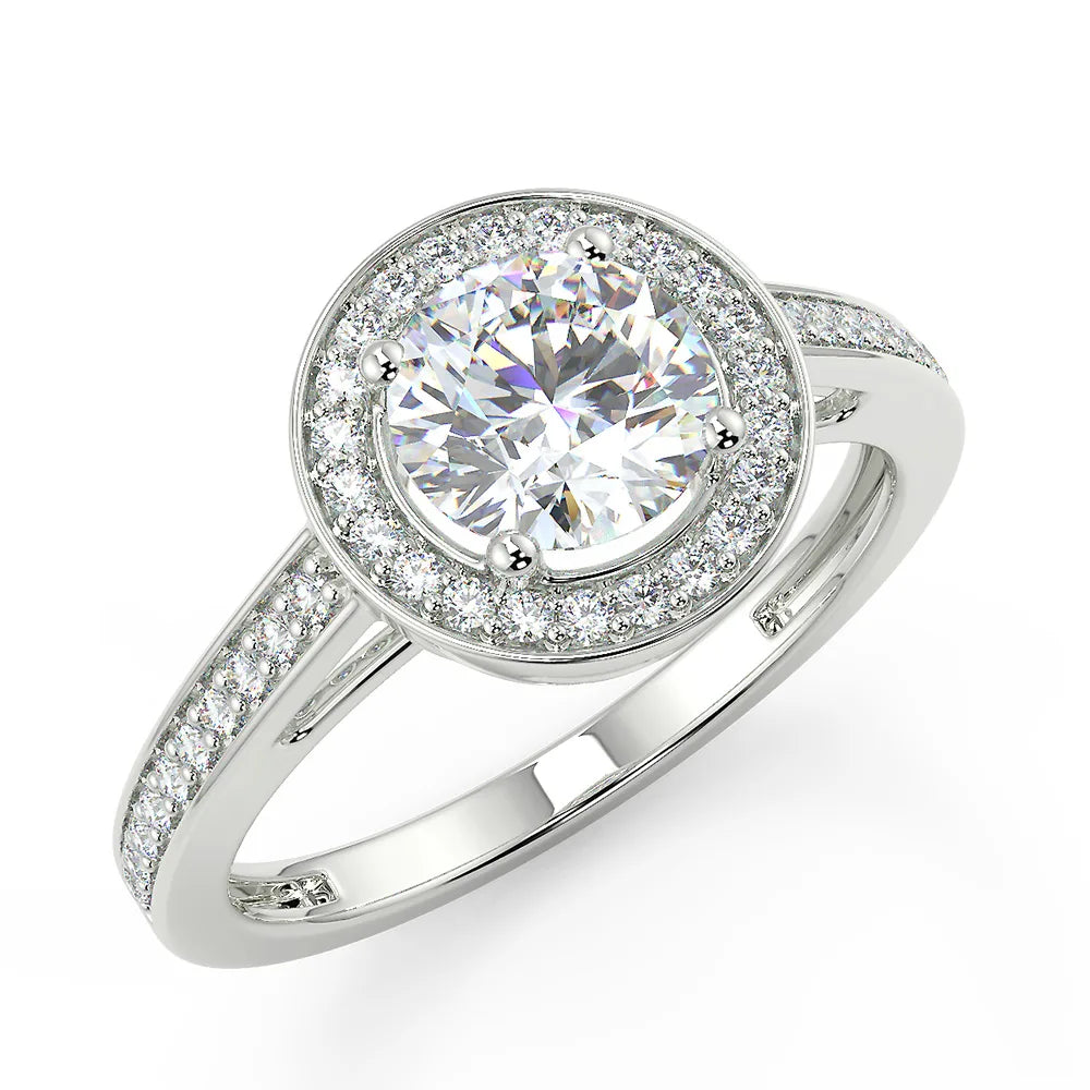 Enchanting Halo F VS1 Lab Grown Diamond Engagement Ring