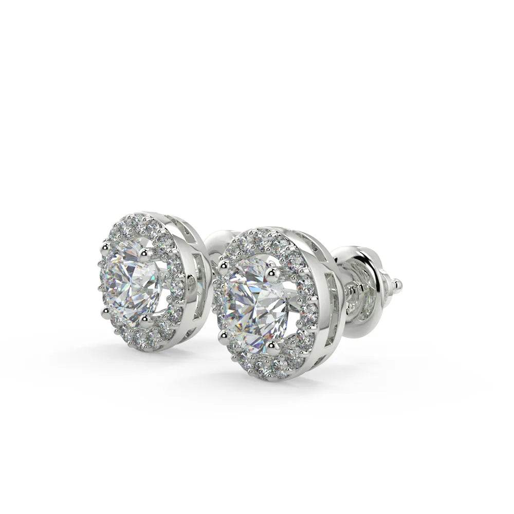 Classic Halo F VS2 Lab Grown Diamond Stud Earrings