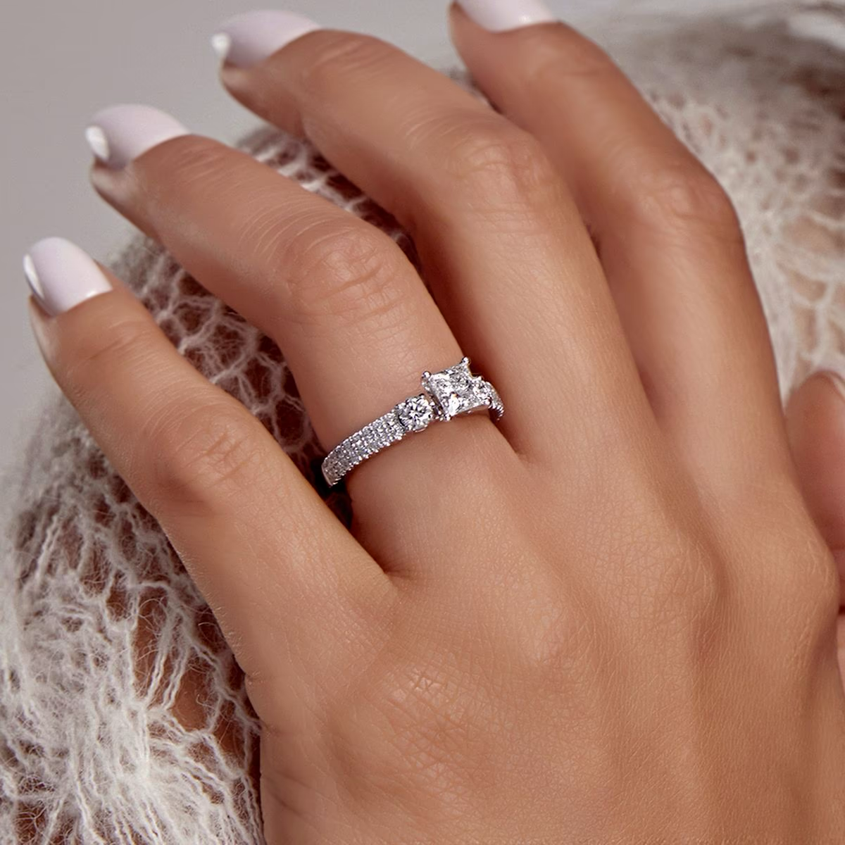 Seraphine Asscher Cut Solitaire with Side Diamonds