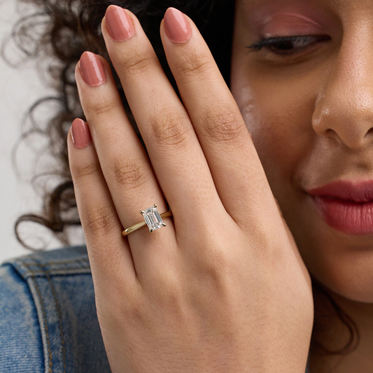 Amber Ray Yellow Gold Emerald Cut Solitaire