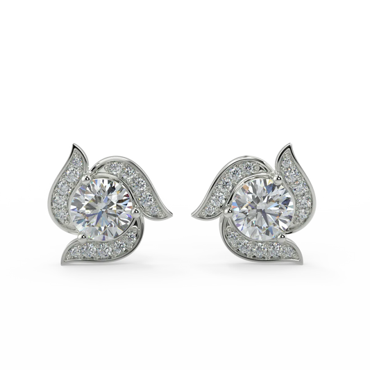 Graceful Swirl F VS1 Lab Grown Diamond Stud Earrings