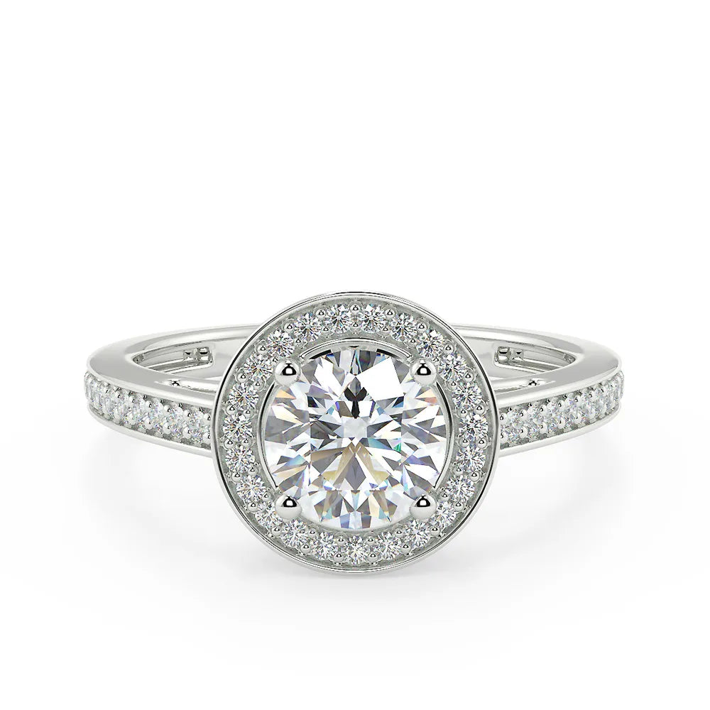 Enchanting Halo F VS1 Lab Grown Diamond Engagement Ring